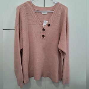 Mia & Tess XL Pink Big Button V-Neck Sweater